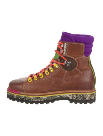 Etro Leather Colorblock Pattern Hiking Boots