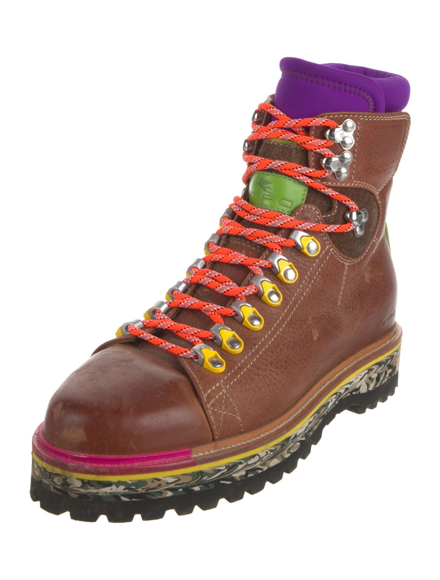 Etro Leather Colorblock Pattern Hiking Boots