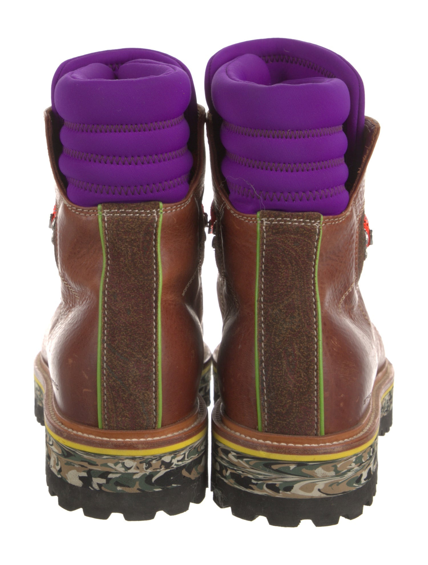 Etro Leather Colorblock Pattern Hiking Boots