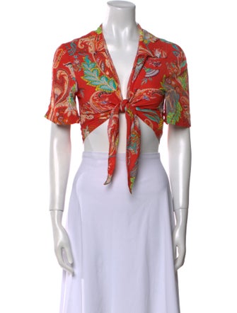 Etro Floral Print V-Neck Crop Top