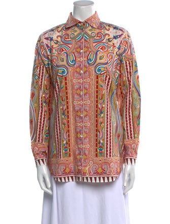 Etro Printed Three-Quarter Sleeve Button-Up Top