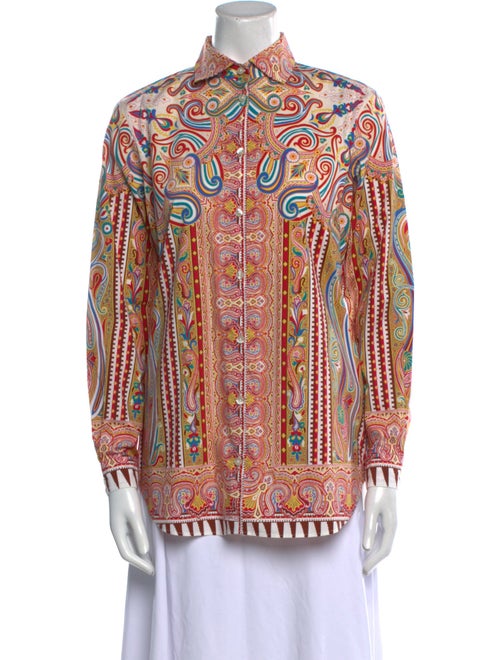 Etro Printed Three-Quarter Sleeve Button-Up Top