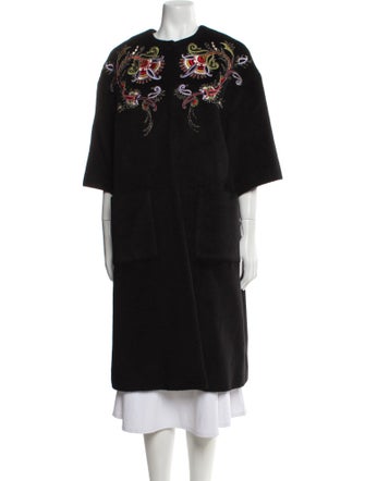 Etro Wool Floral Print Faux Fur Coat