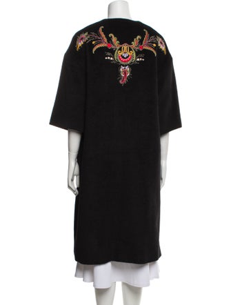 Etro Wool Floral Print Faux Fur Coat