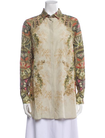Etro Silk Floral Print Button-Up Top