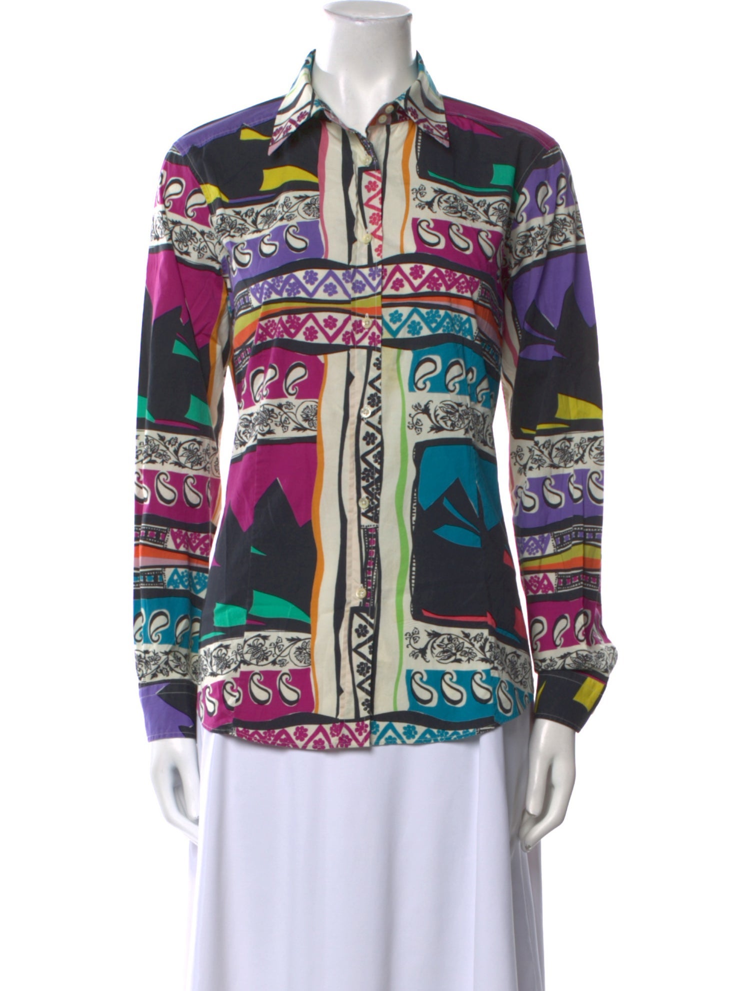 Etro Printed Long Sleeve Button-Up Top