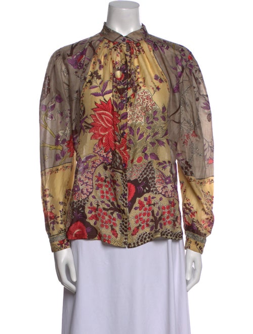 Etro Floral Print Mock Neck Blouse