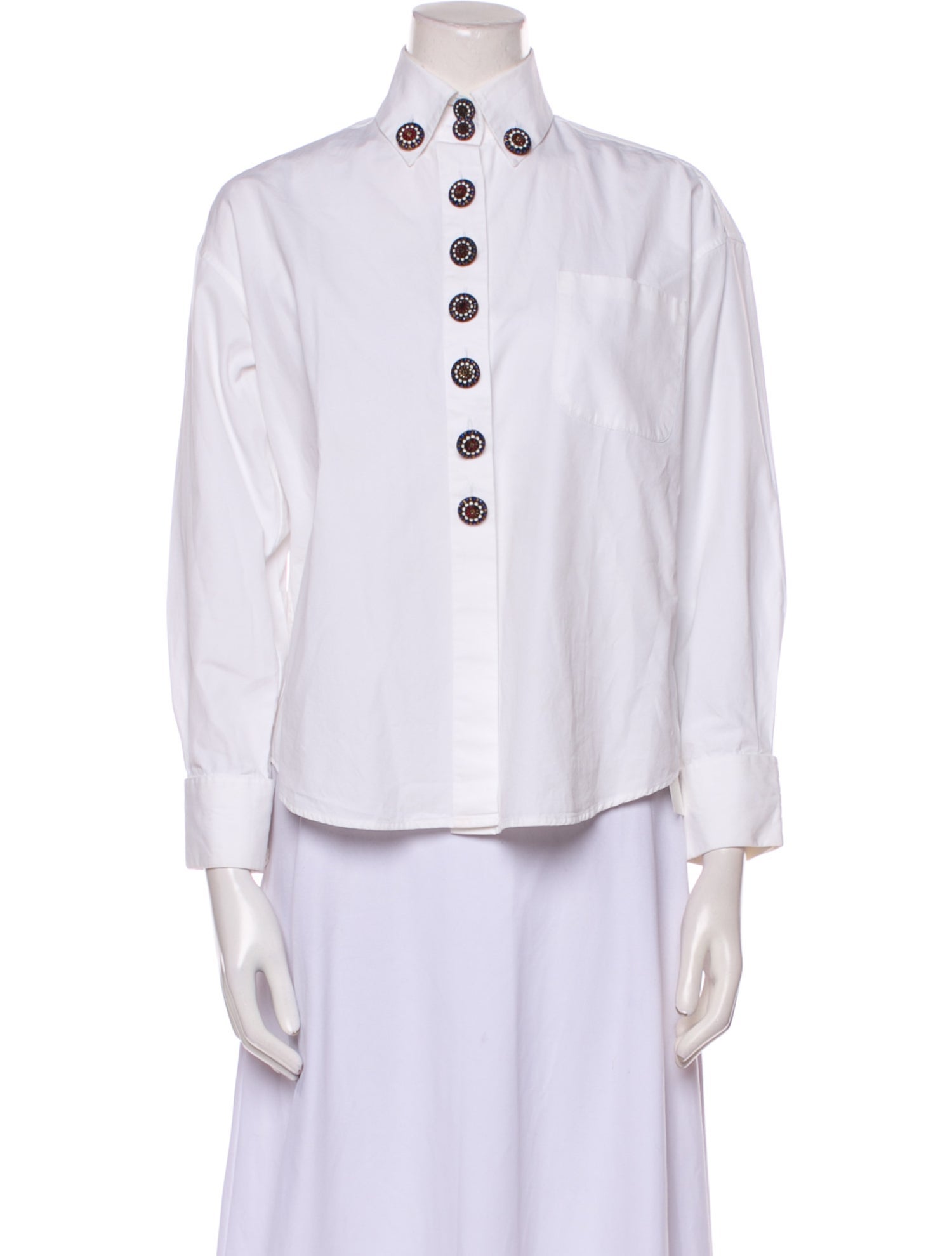 Etro Mock Neck Three-Quarter Sleeve Button-Up Top