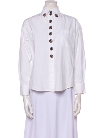 Etro Mock Neck Three-Quarter Sleeve Button-Up Top