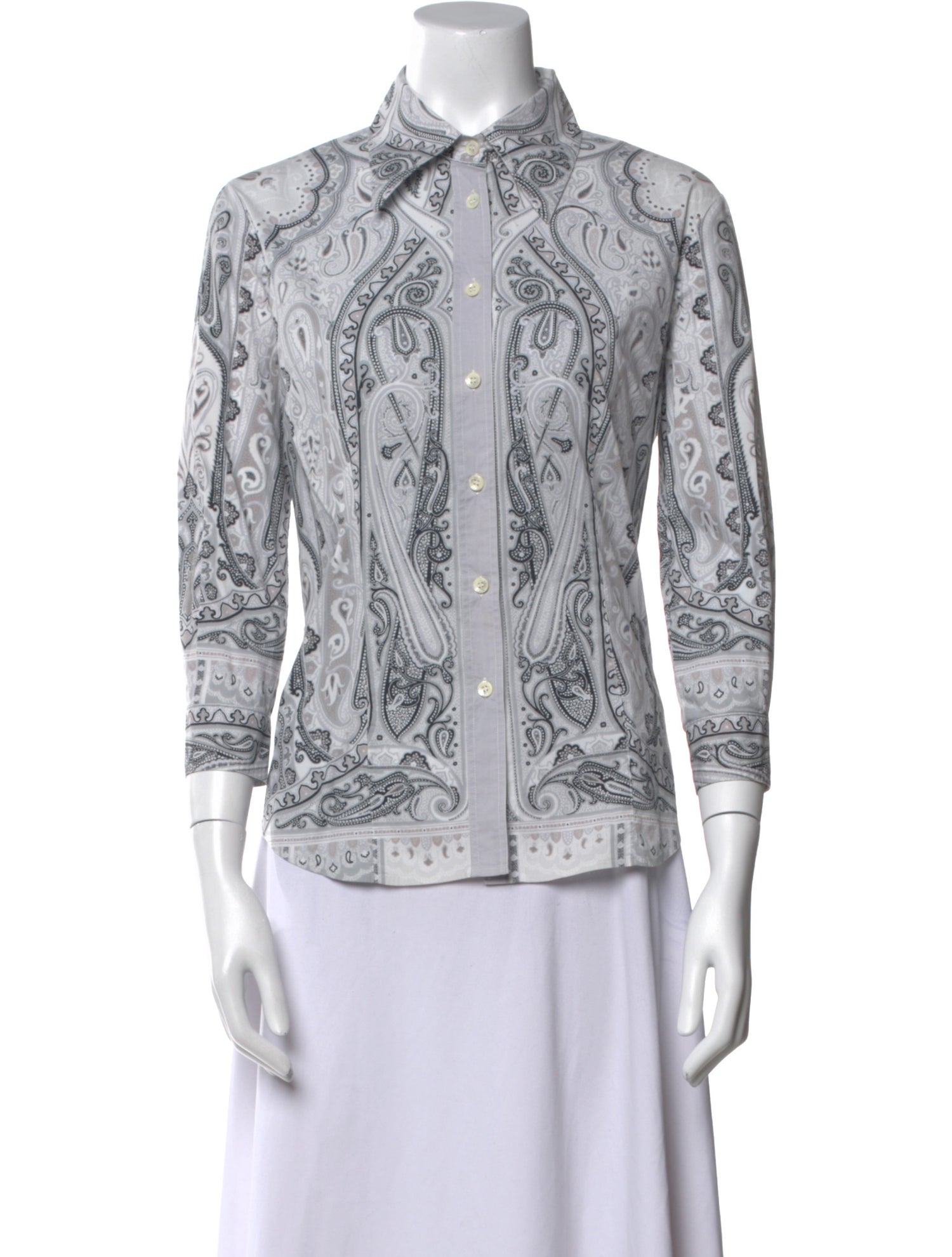 Etro Paisley Print Mock Neck Button-Up Top
