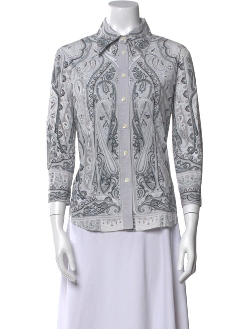 Etro Paisley Print Mock Neck Button-Up Top