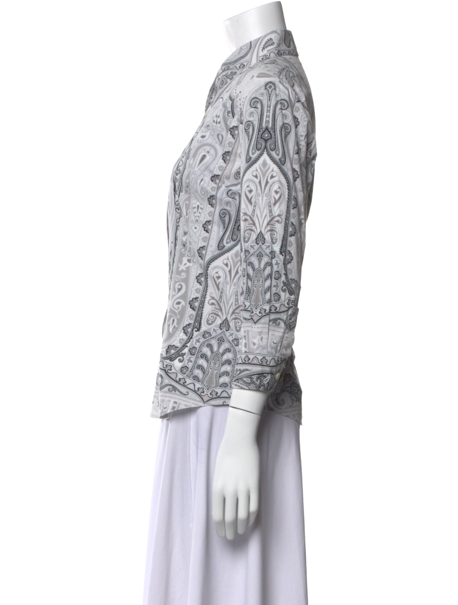 Etro Paisley Print Mock Neck Button-Up Top