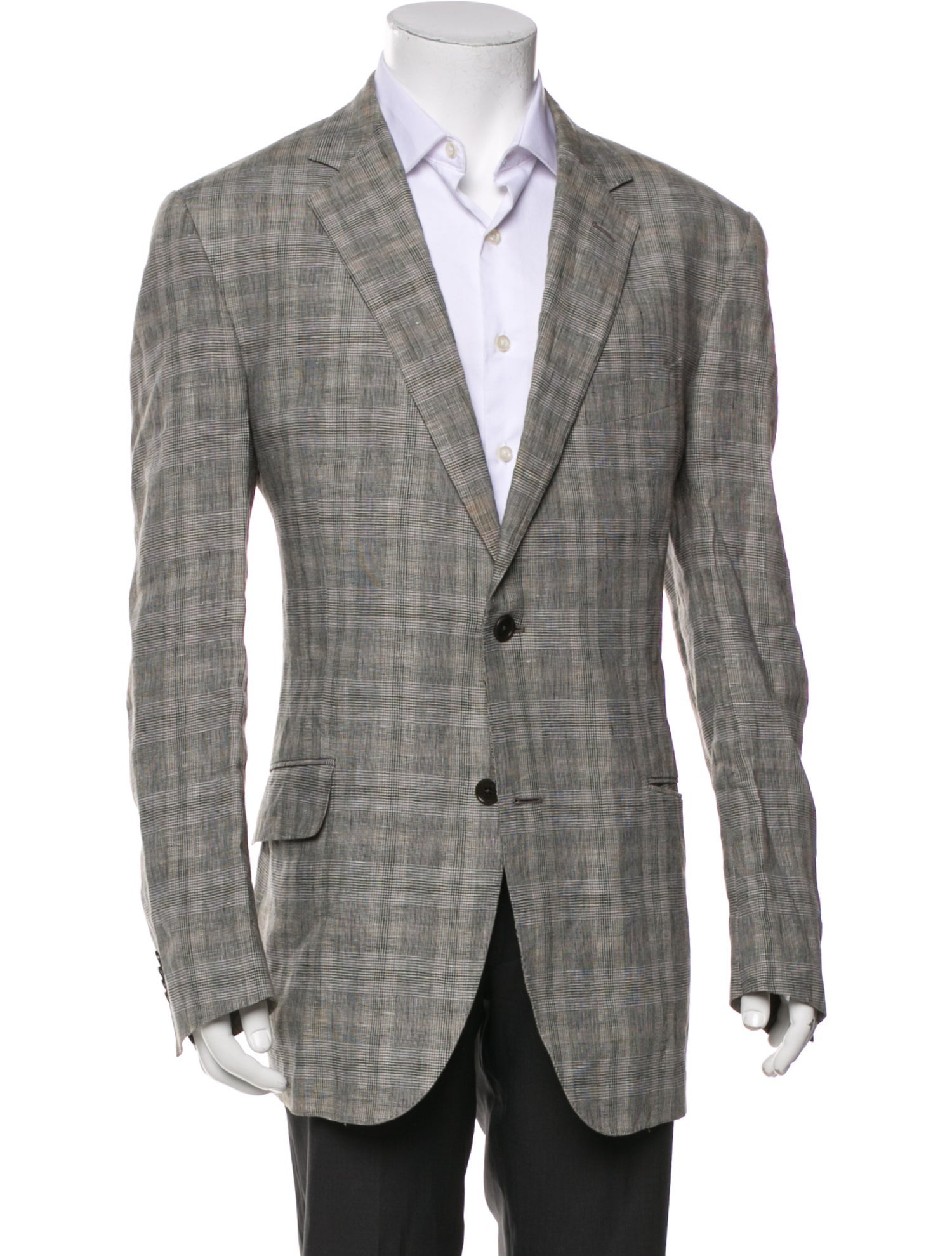 Etro Linen Plaid Print Blazer