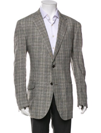 Etro Linen Plaid Print Blazer