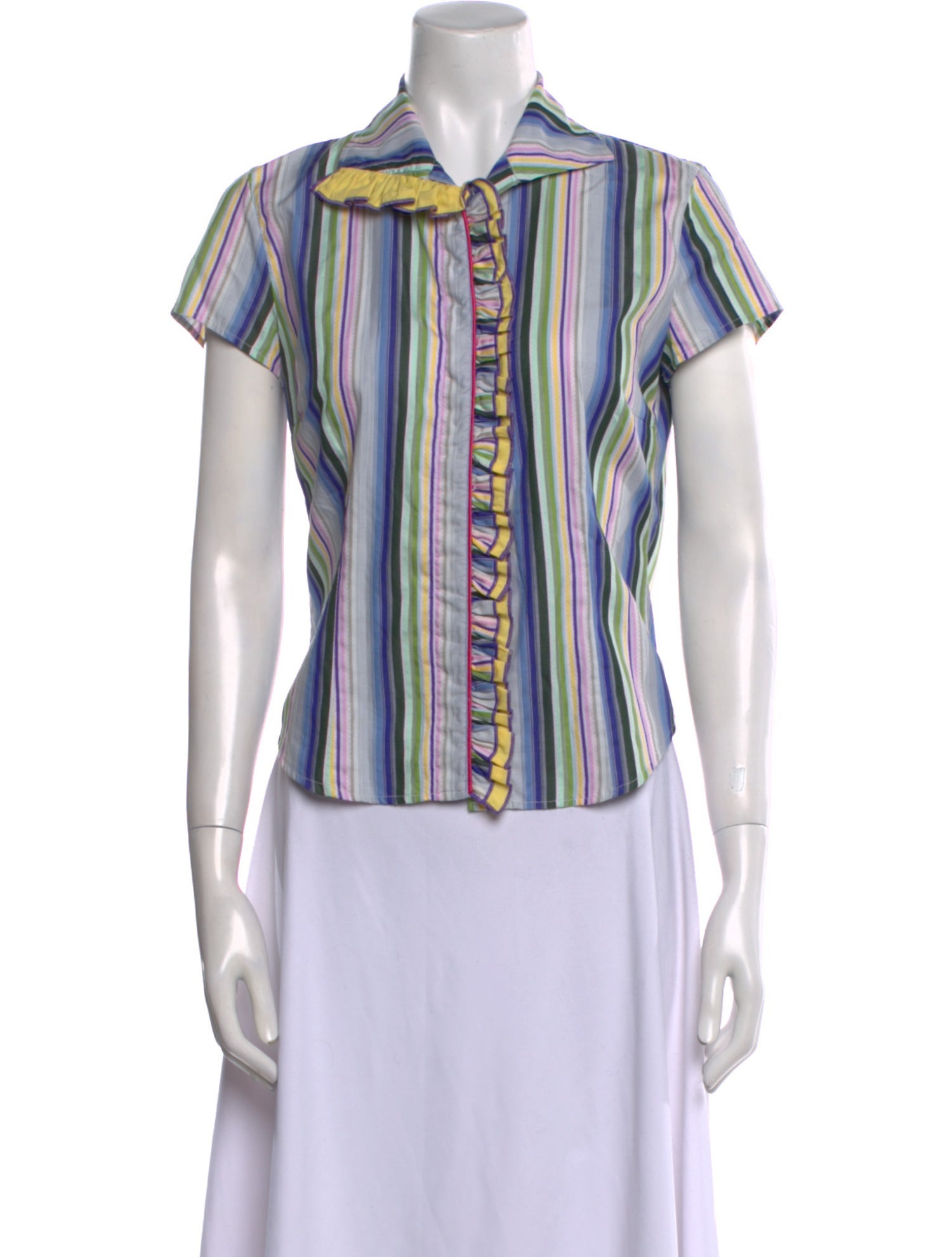 Etro Striped Short Sleeve Button-Up Top