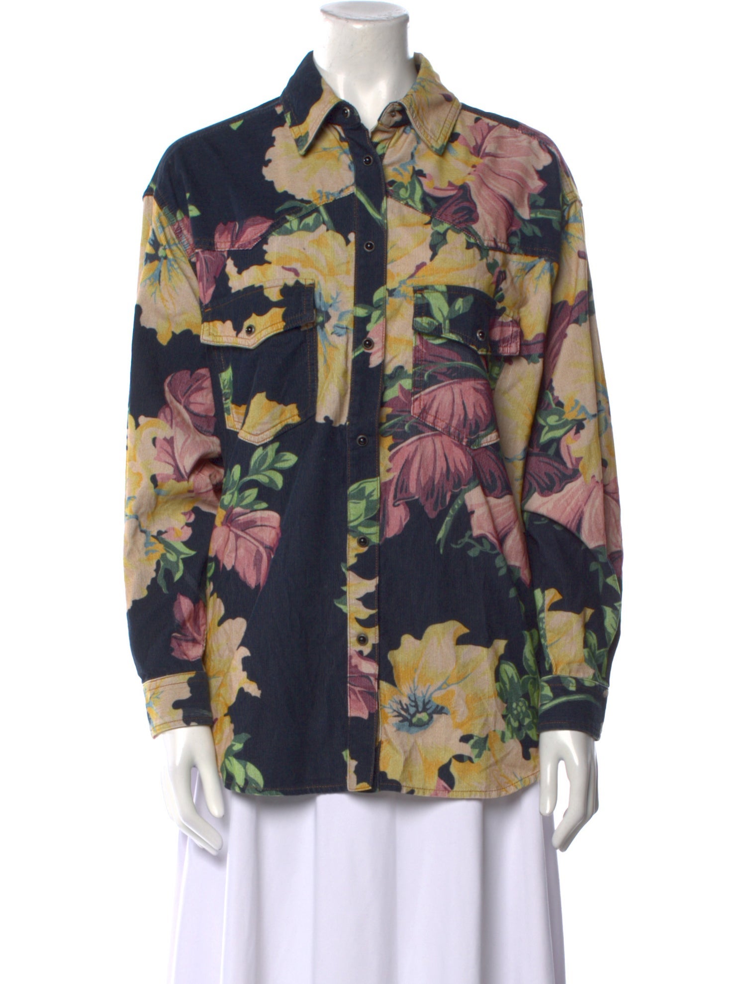 Etro Corduroy Floral Print Button-Up Top