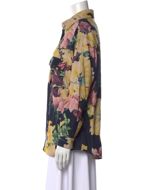 Etro Corduroy Floral Print Button-Up Top