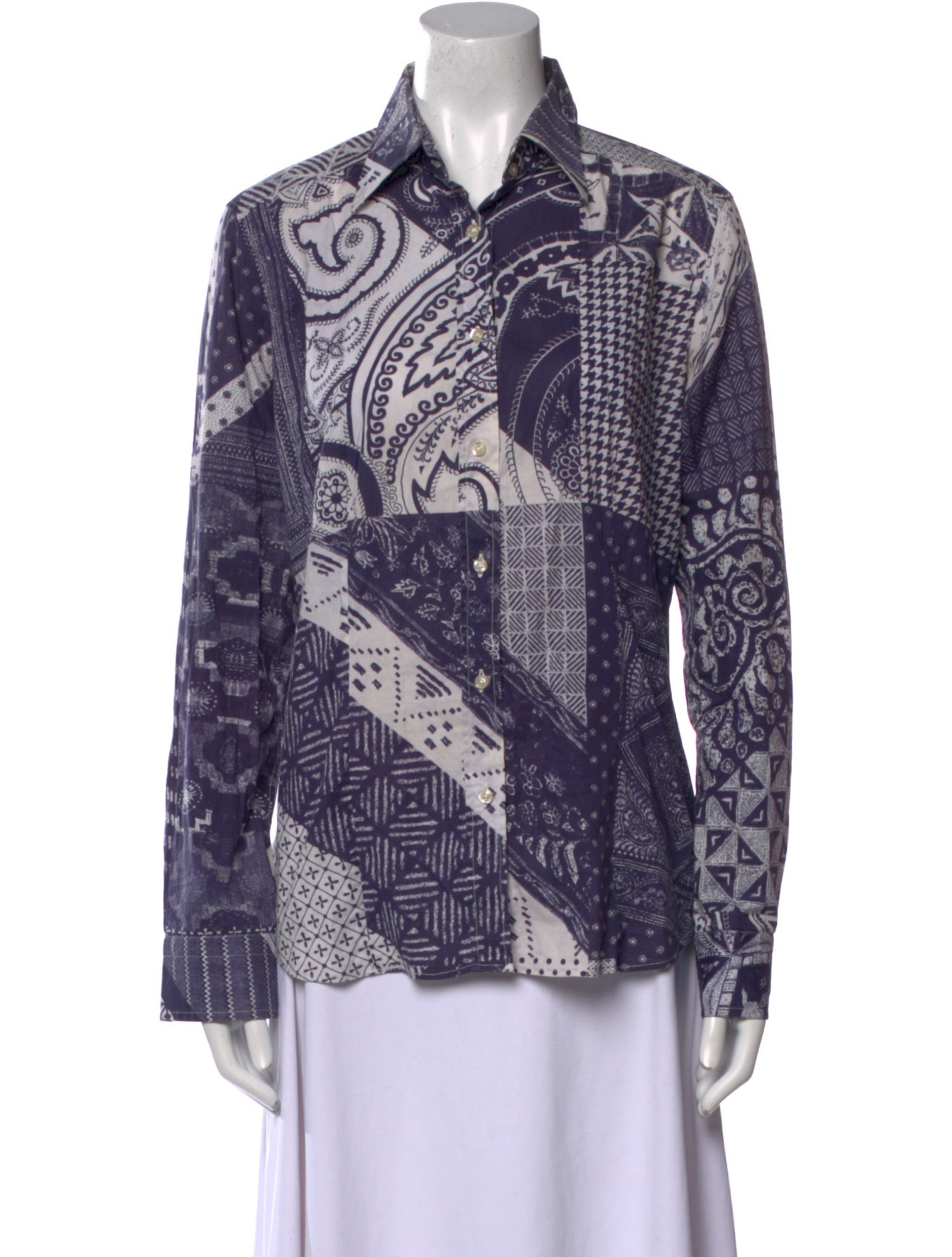 Etro Printed Long Sleeve Button-Up Top