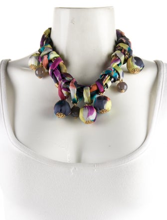 Etro Glass Bead & Fabric Station Necklace