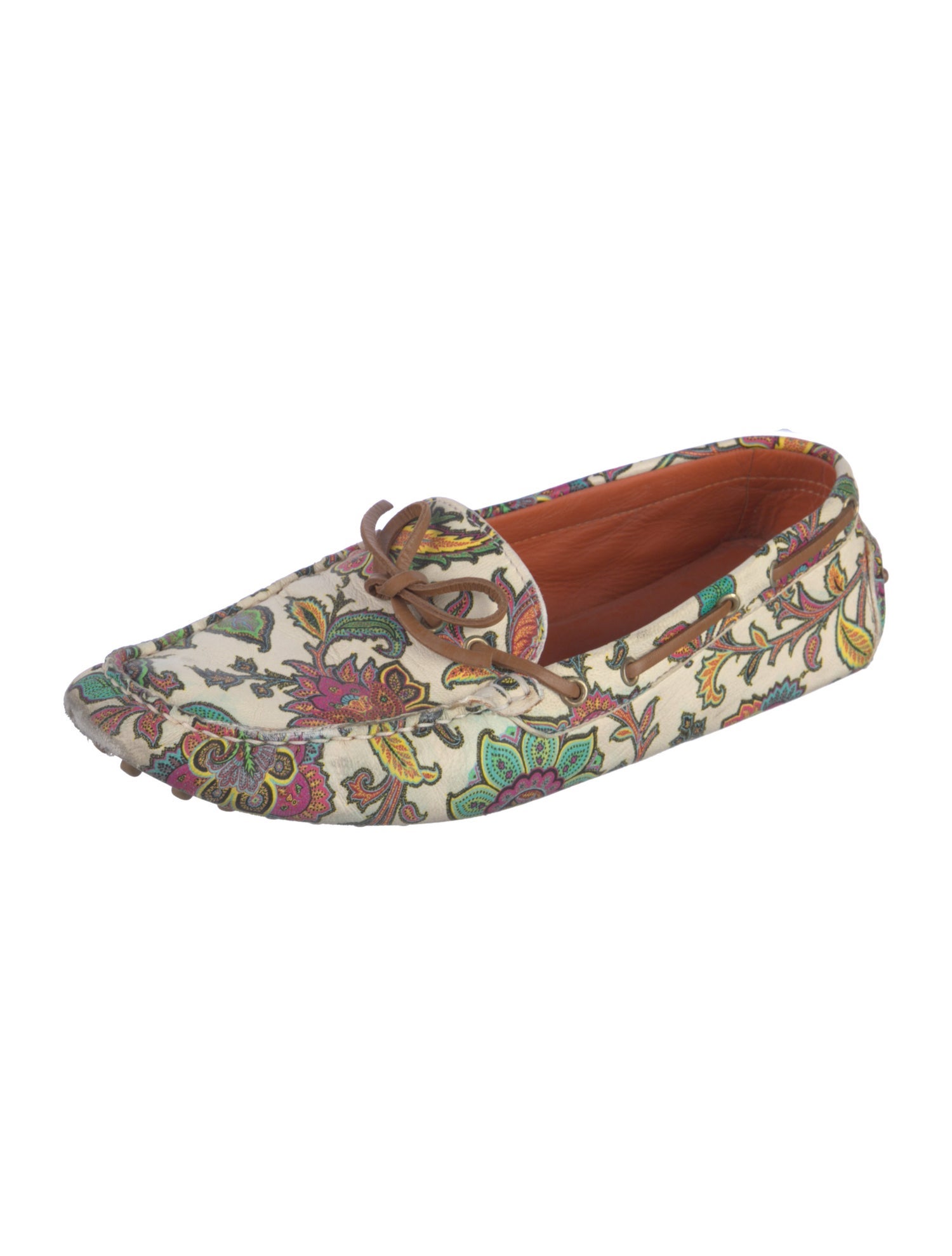 Etro Leather Floral Print Loafers