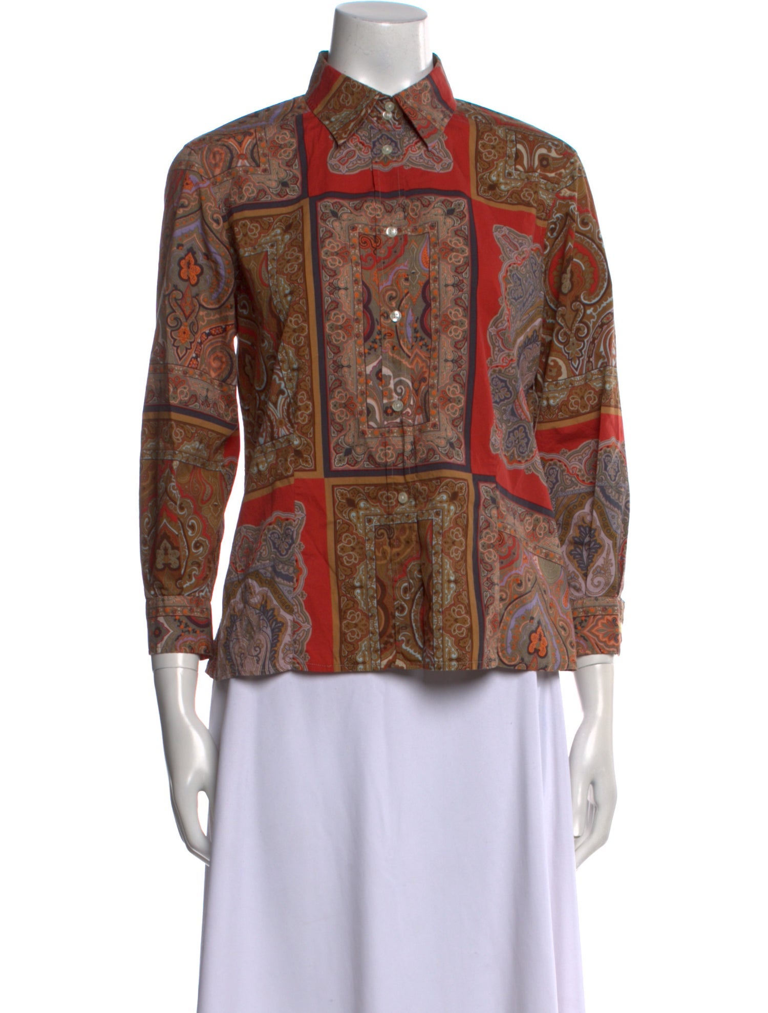 Etro Paisley Print Three-Quarter Sleeve Button-Up Top