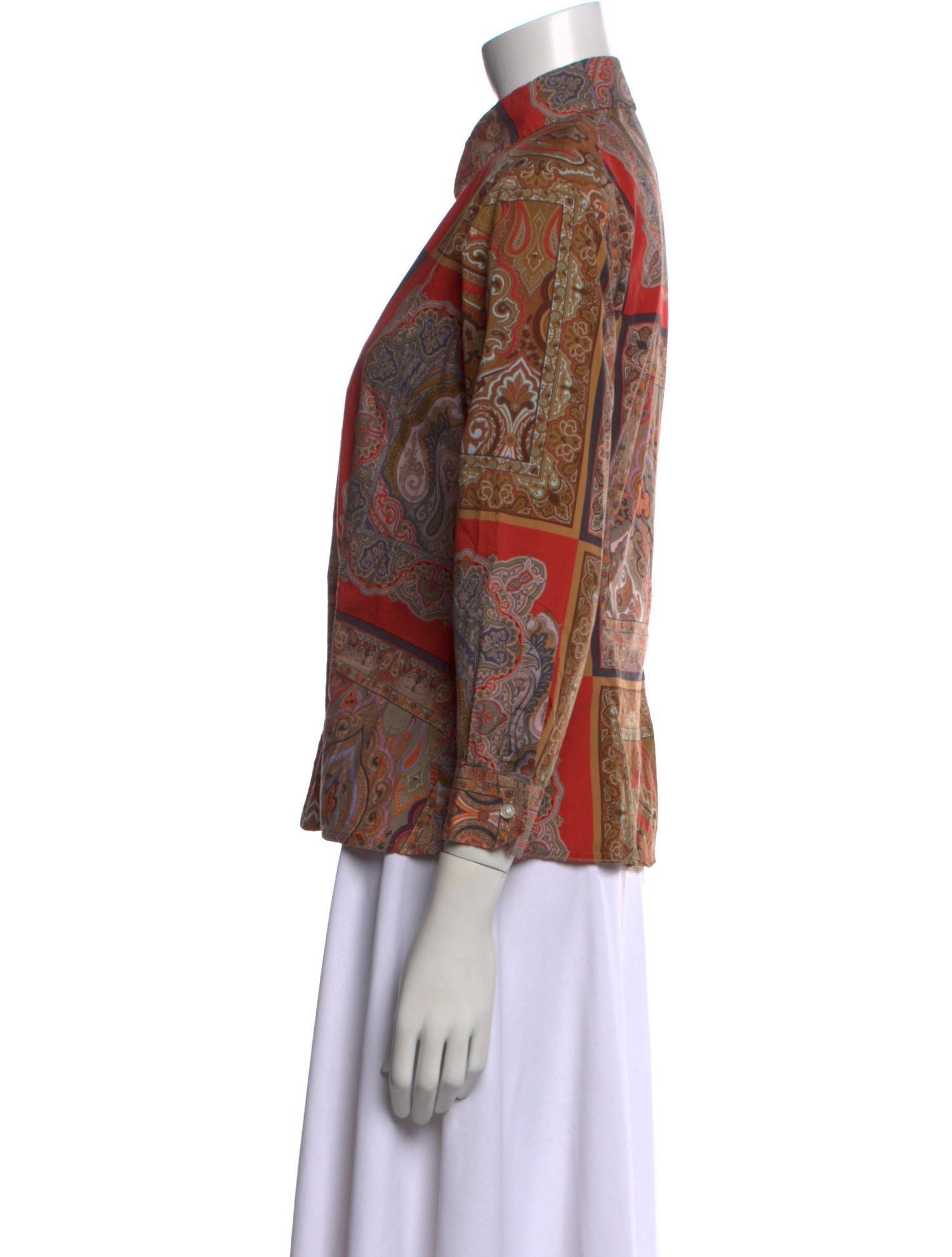 Etro Paisley Print Three-Quarter Sleeve Button-Up Top