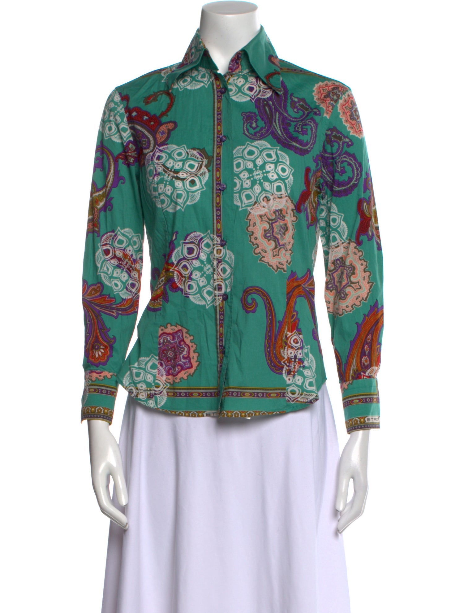 Etro Paisley Print Three-Quarter Sleeve Button-Up Top