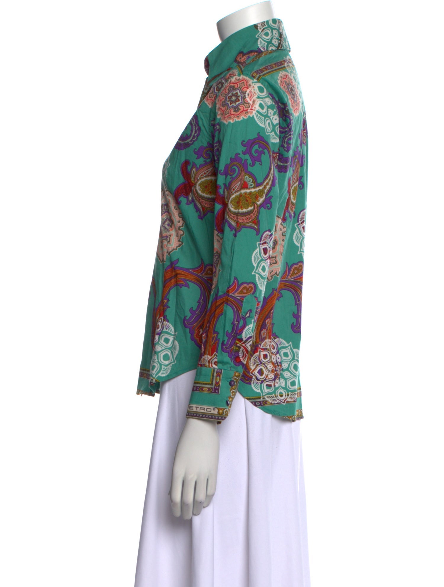 Etro Paisley Print Three-Quarter Sleeve Button-Up Top
