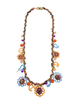 Etro Woven Fabric & Resin Station Link Necklace