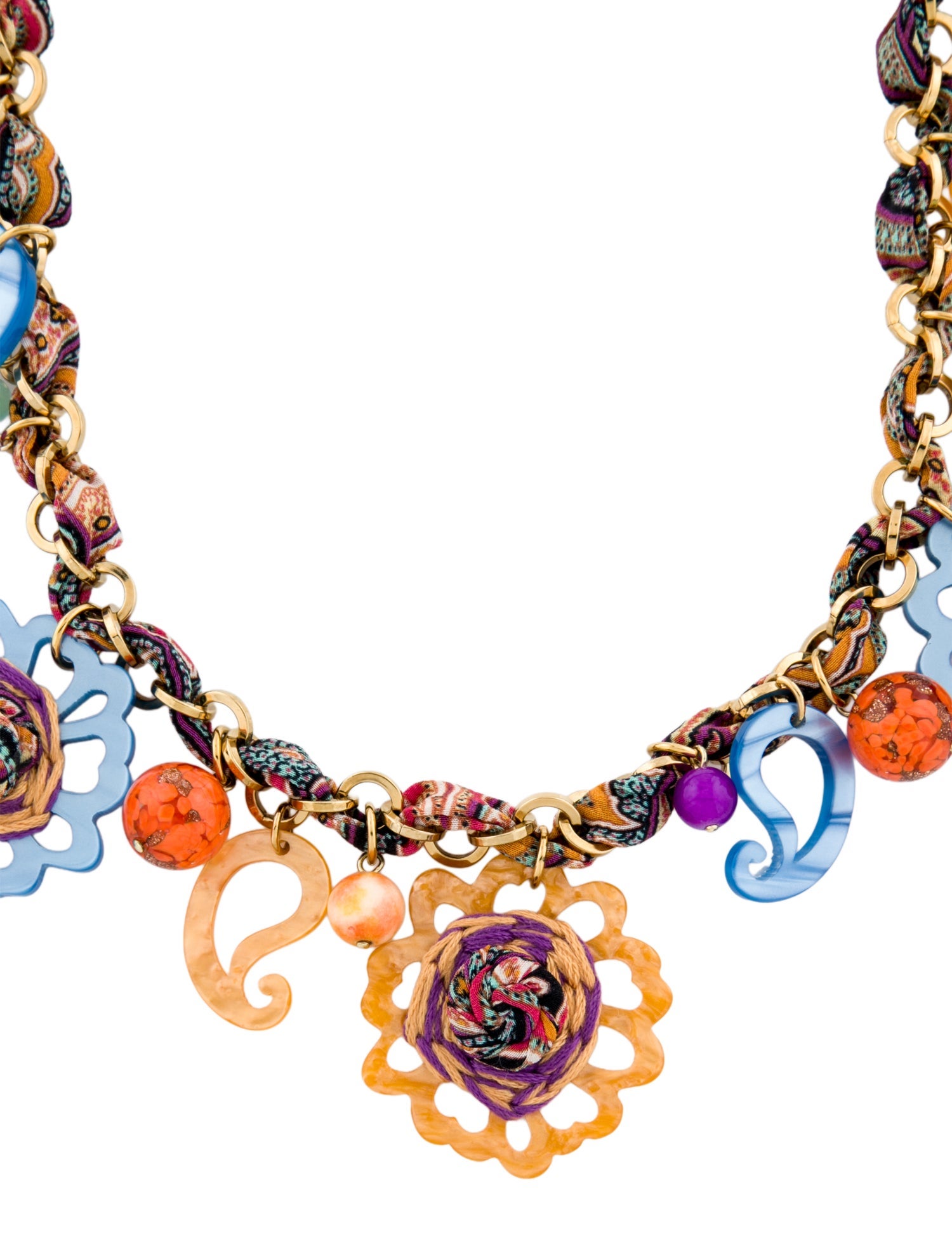 Etro Woven Fabric & Resin Station Link Necklace