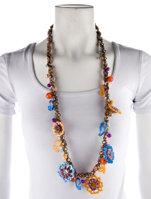 Etro Woven Fabric & Resin Station Link Necklace