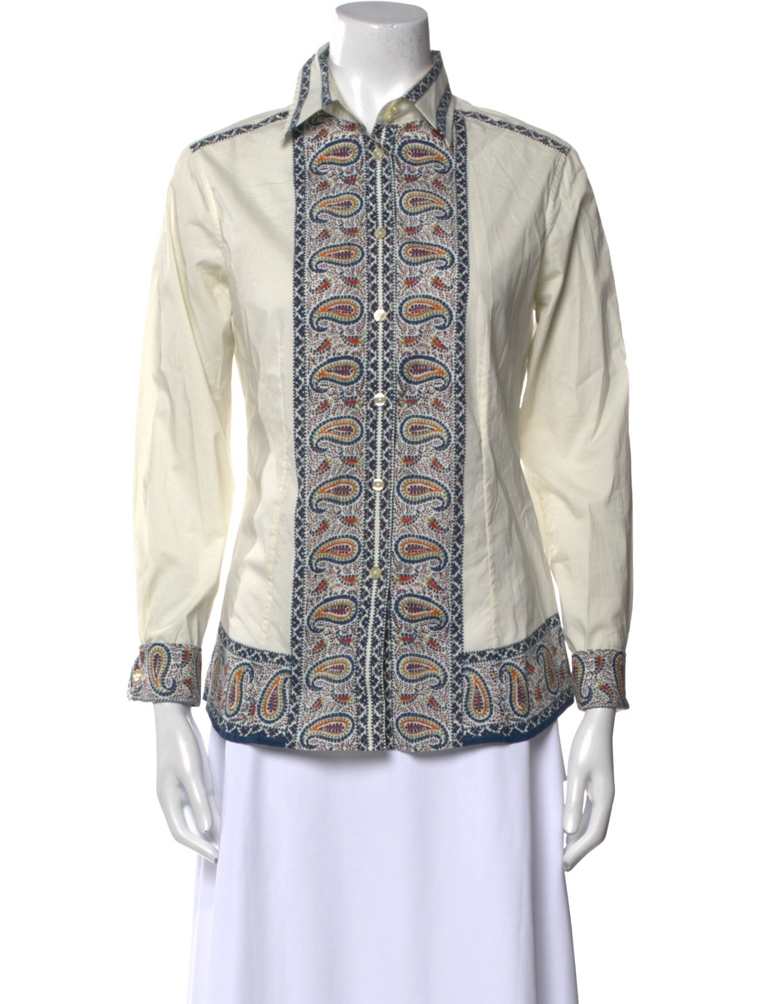 Etro Printed Three-Quarter Sleeve Button-Up Top