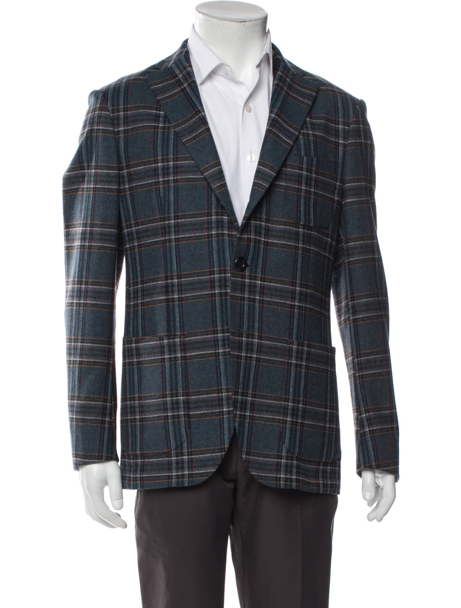 Etro Wool Plaid Print Peacoat