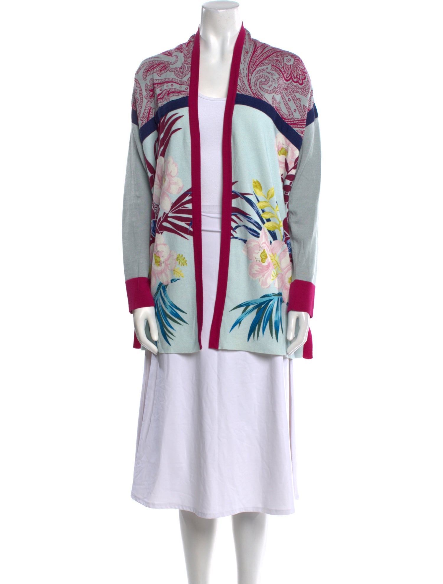 Etro Floral Print Open Front Sweater