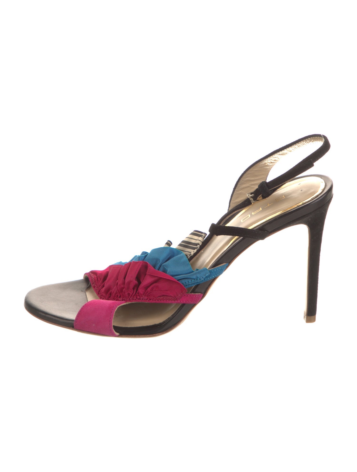 Etro Colorblock Pattern Ruffle Embellishment Slingback Sandals