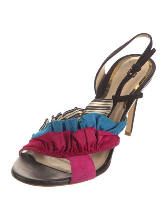 Etro Colorblock Pattern Ruffle Embellishment Slingback Sandals