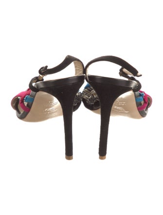 Etro Colorblock Pattern Ruffle Embellishment Slingback Sandals