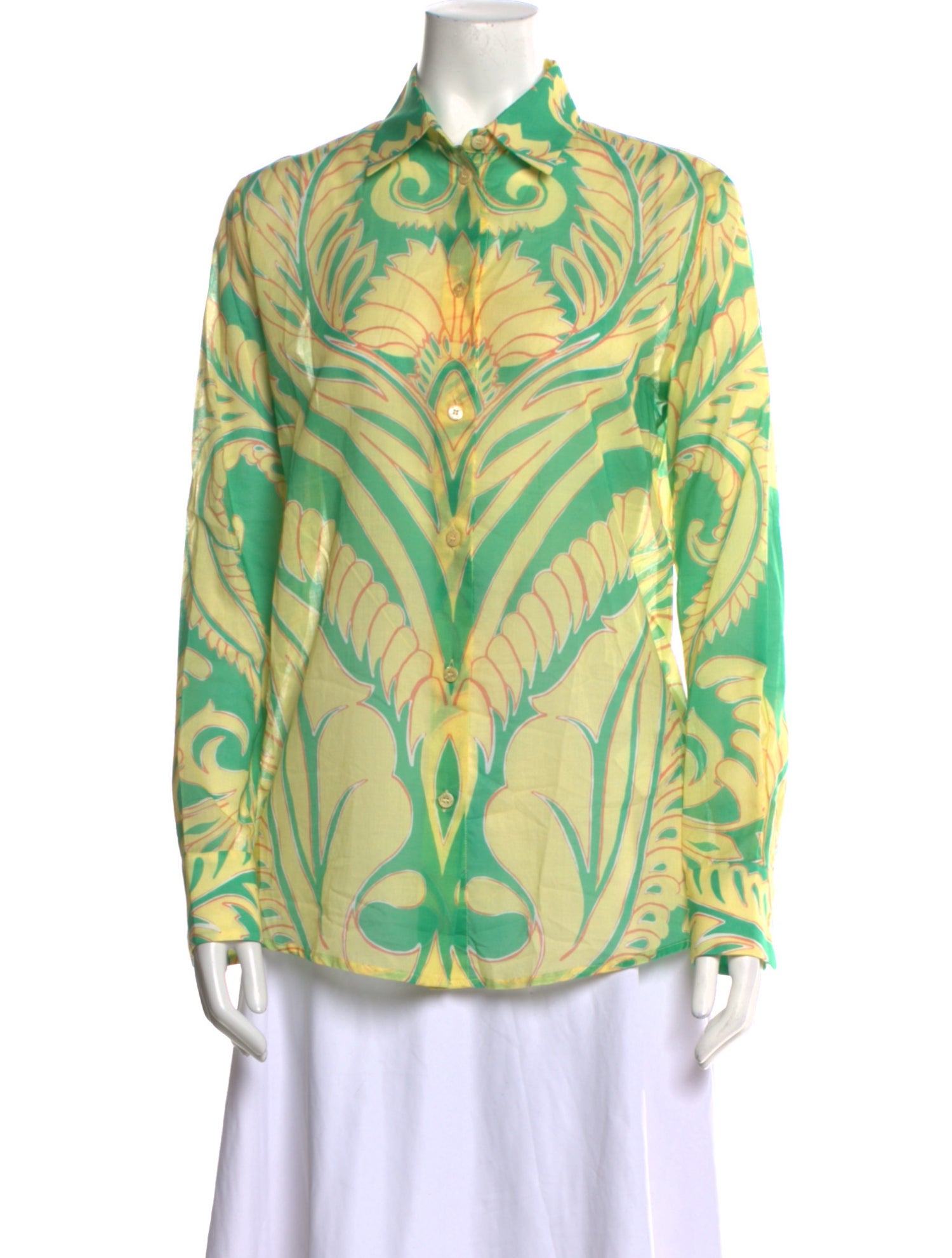 Etro Printed Long Sleeve Button-Up Top