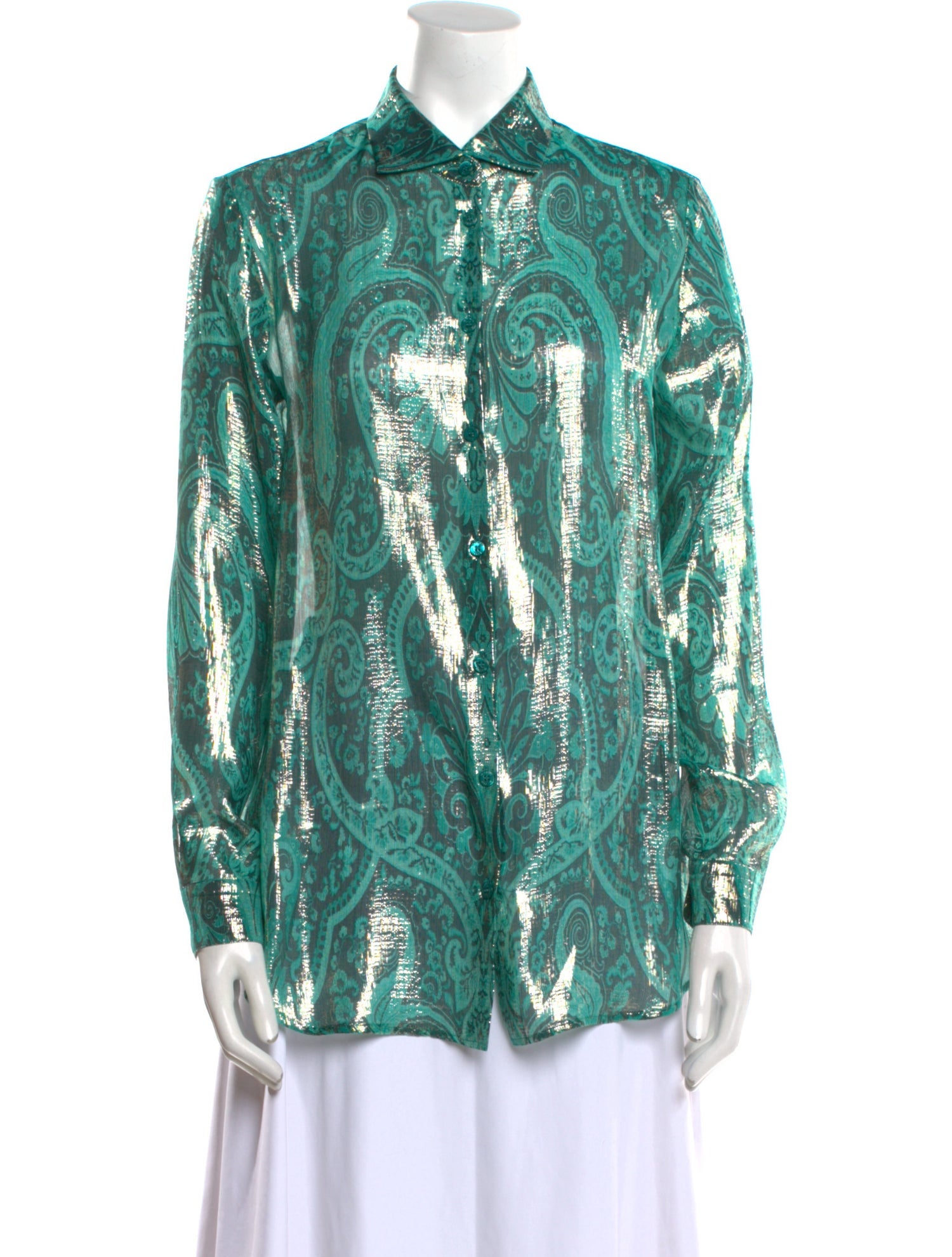 Etro Printed Long Sleeve Button-Up Top