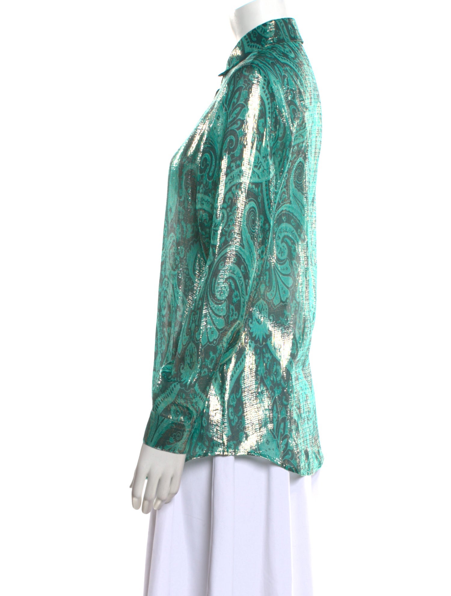 Etro Printed Long Sleeve Button-Up Top