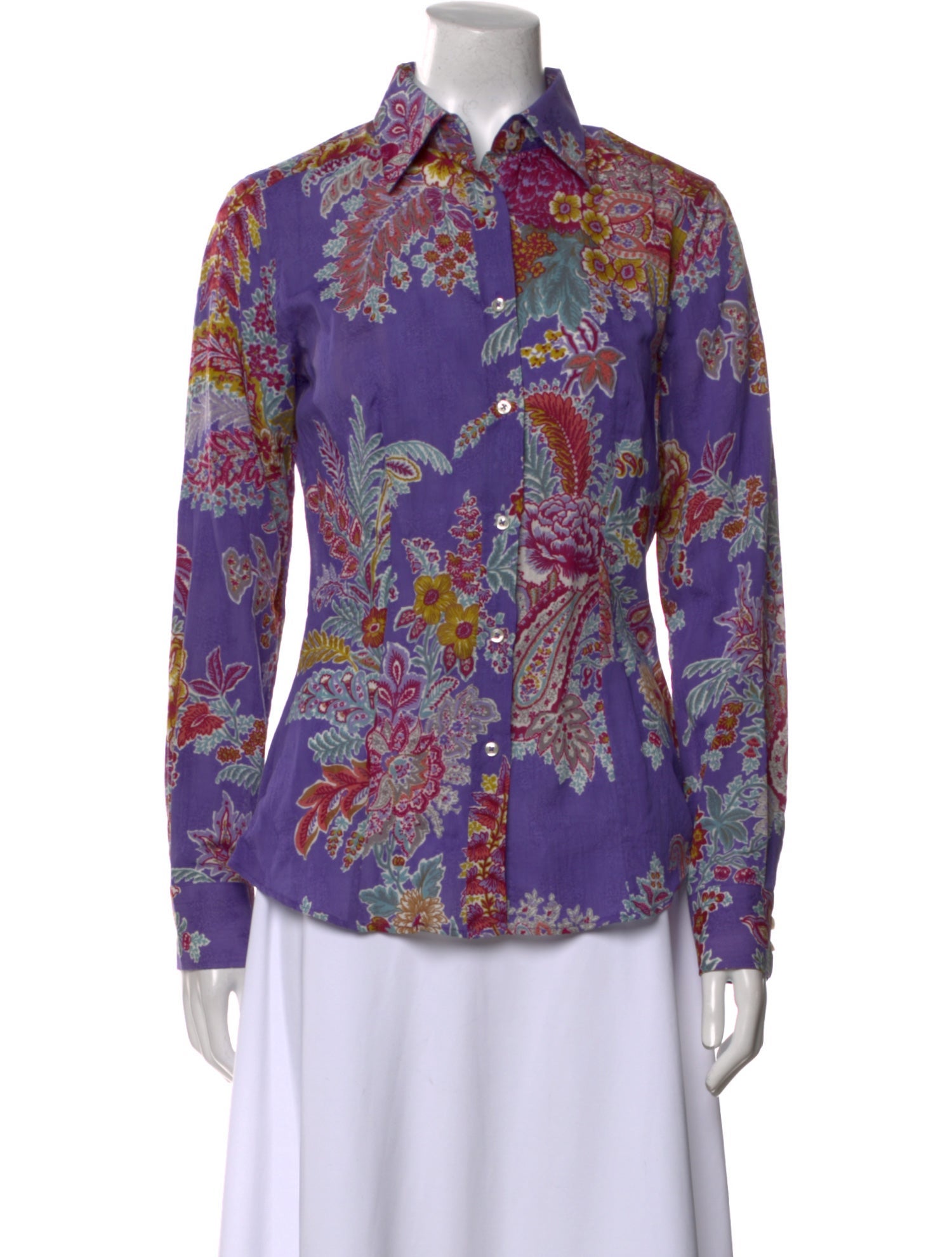 Etro Floral Print Long Sleeve Button-Up Top