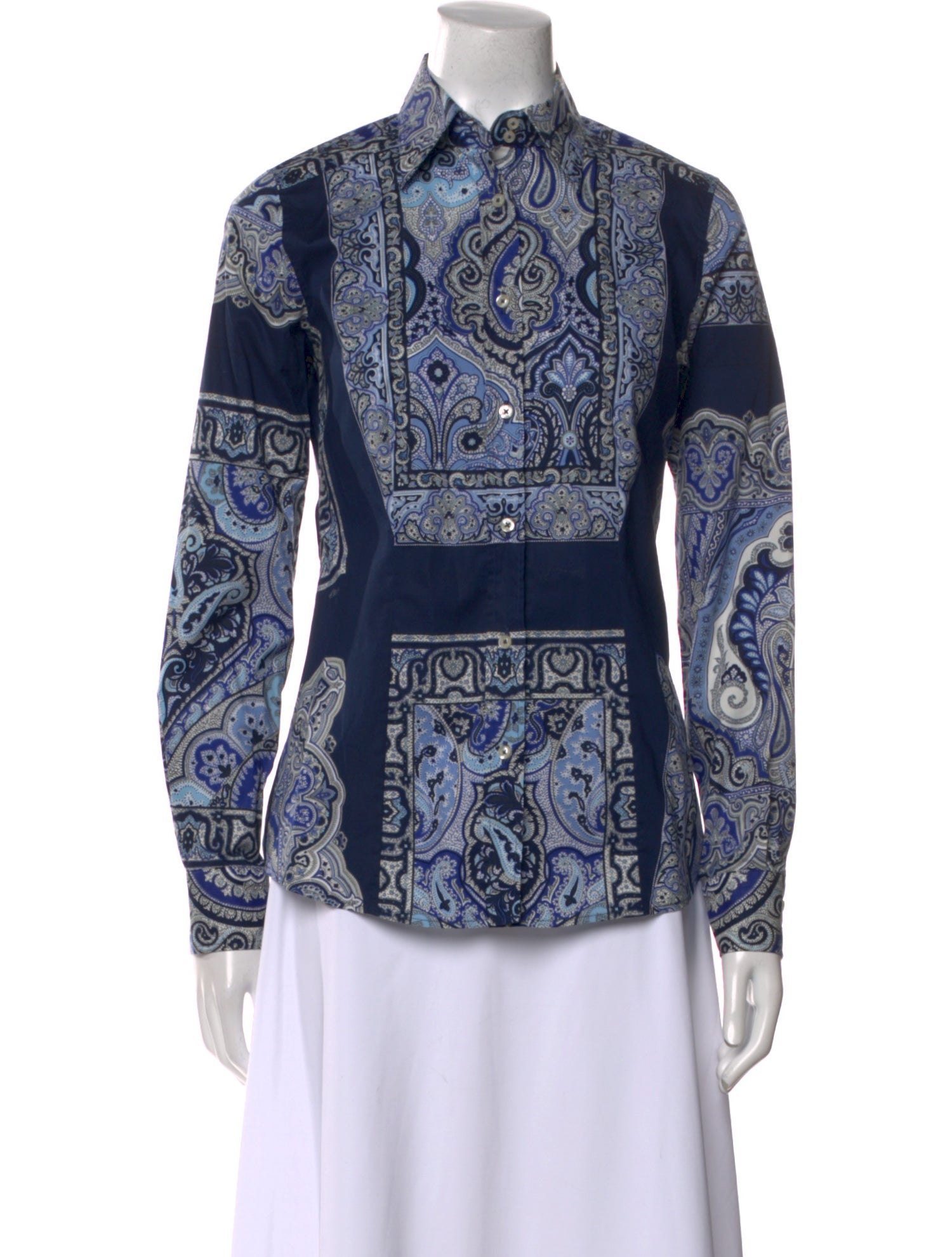 Etro Printed Long Sleeve Button-Up Top