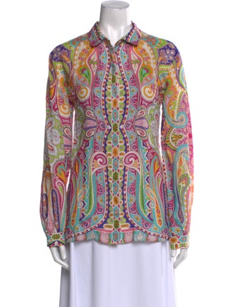 Etro Paisley Print Long Sleeve Button-Up Top