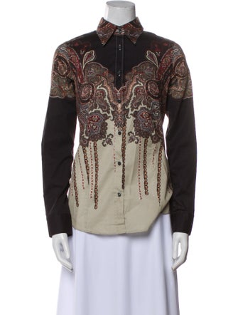 Etro Paisley Print Mock Neck Button-Up Top