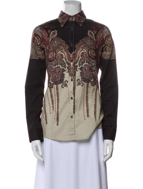 Etro Paisley Print Mock Neck Button-Up Top