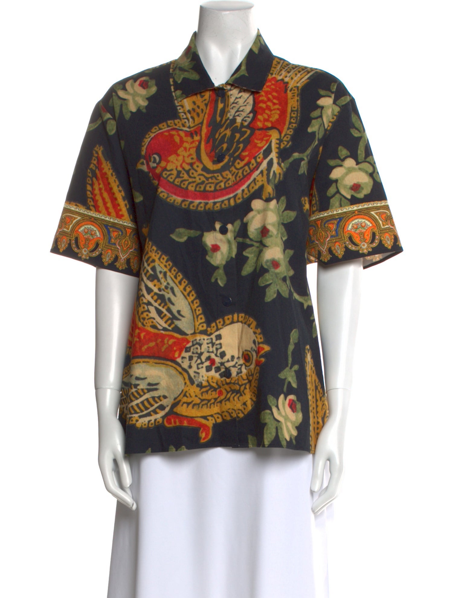 Etro Paisley Print Short Sleeve Button-Up Top