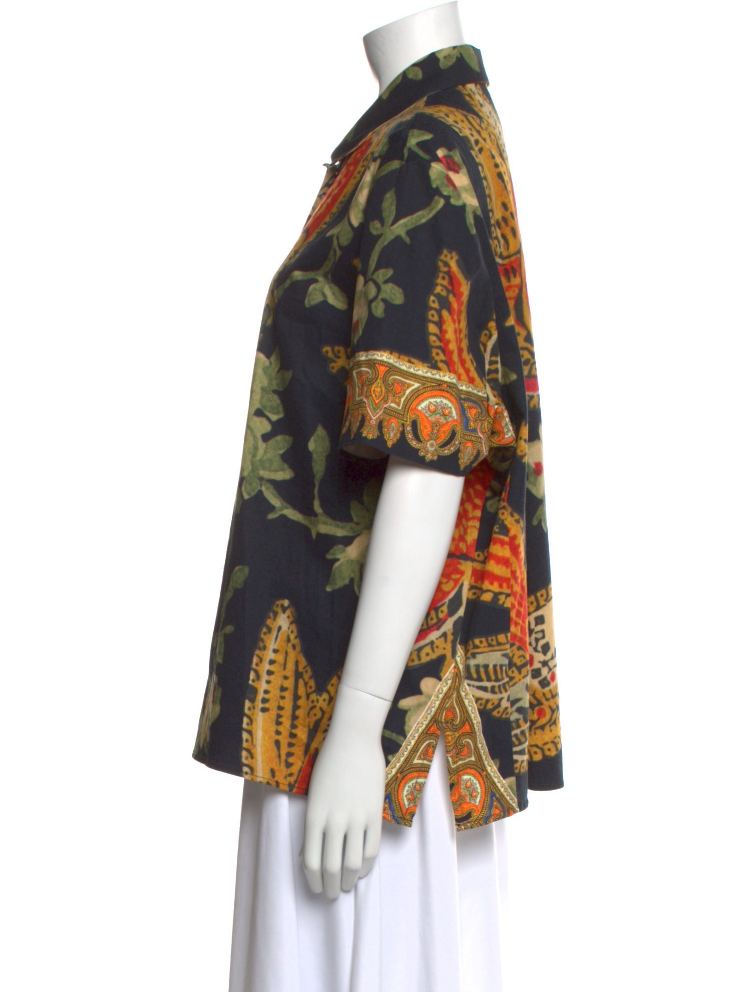 Etro Paisley Print Short Sleeve Button-Up Top