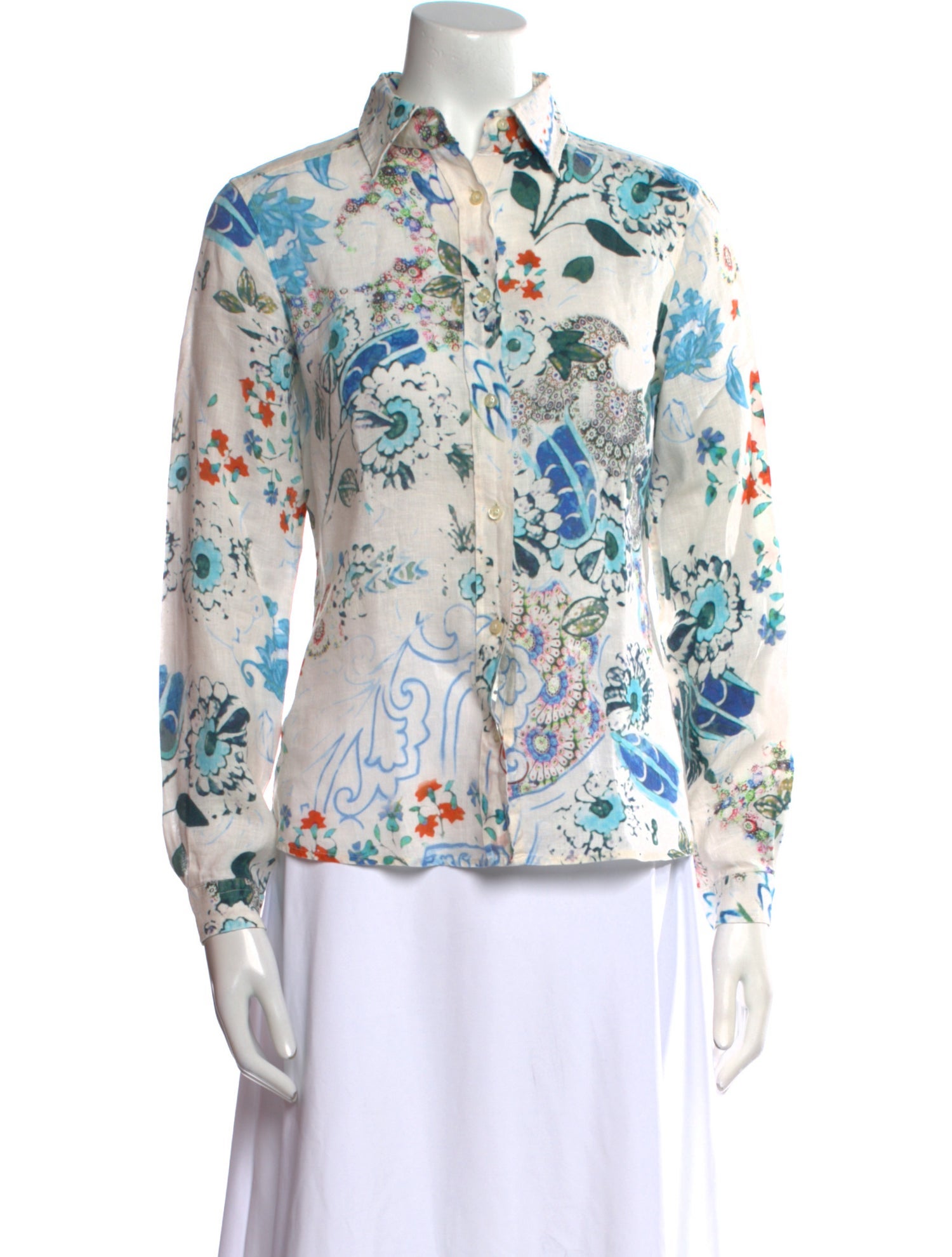Etro Floral Print Long Sleeve Button-Up Top