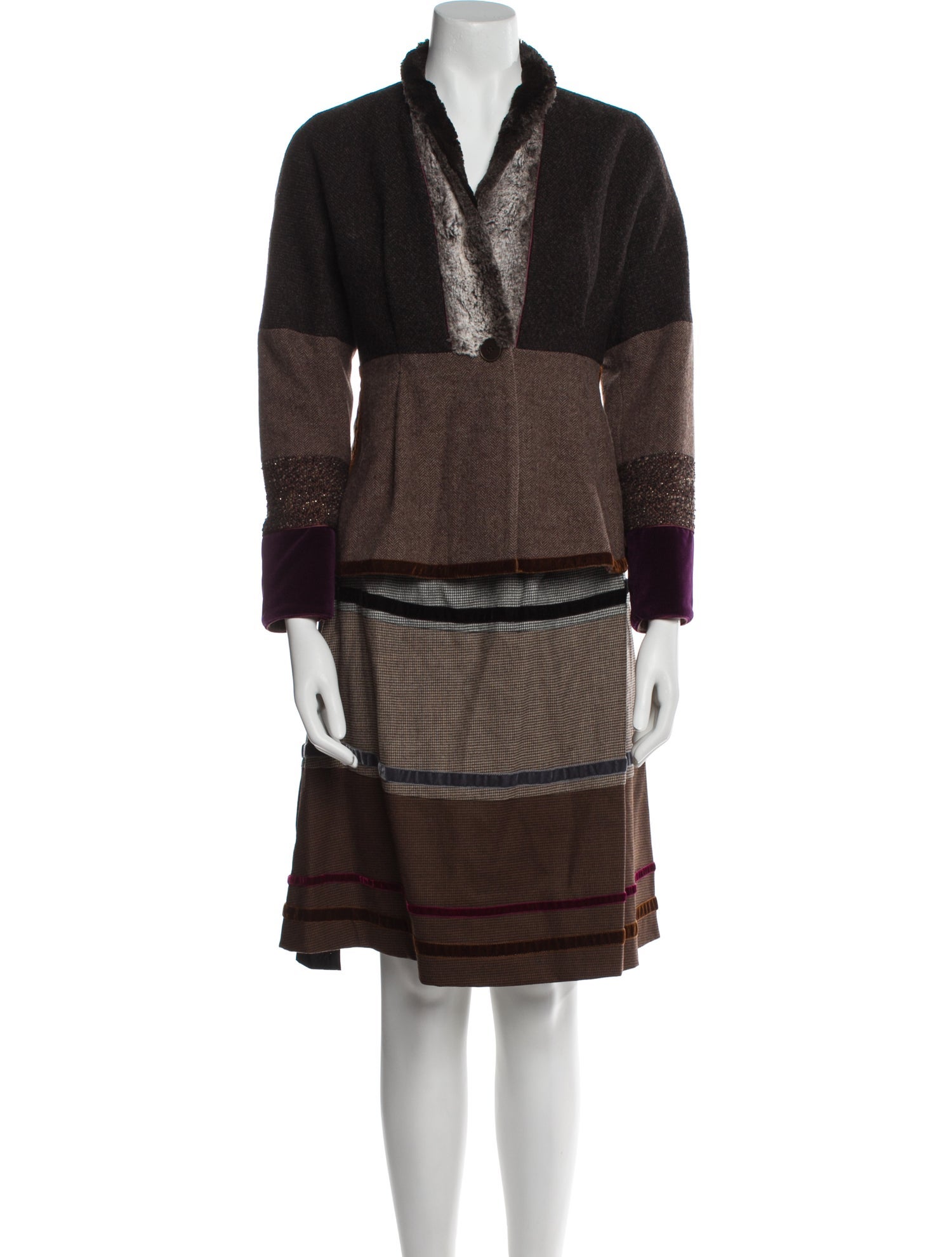 Etro Wool Colorblock Pattern Skirt Set