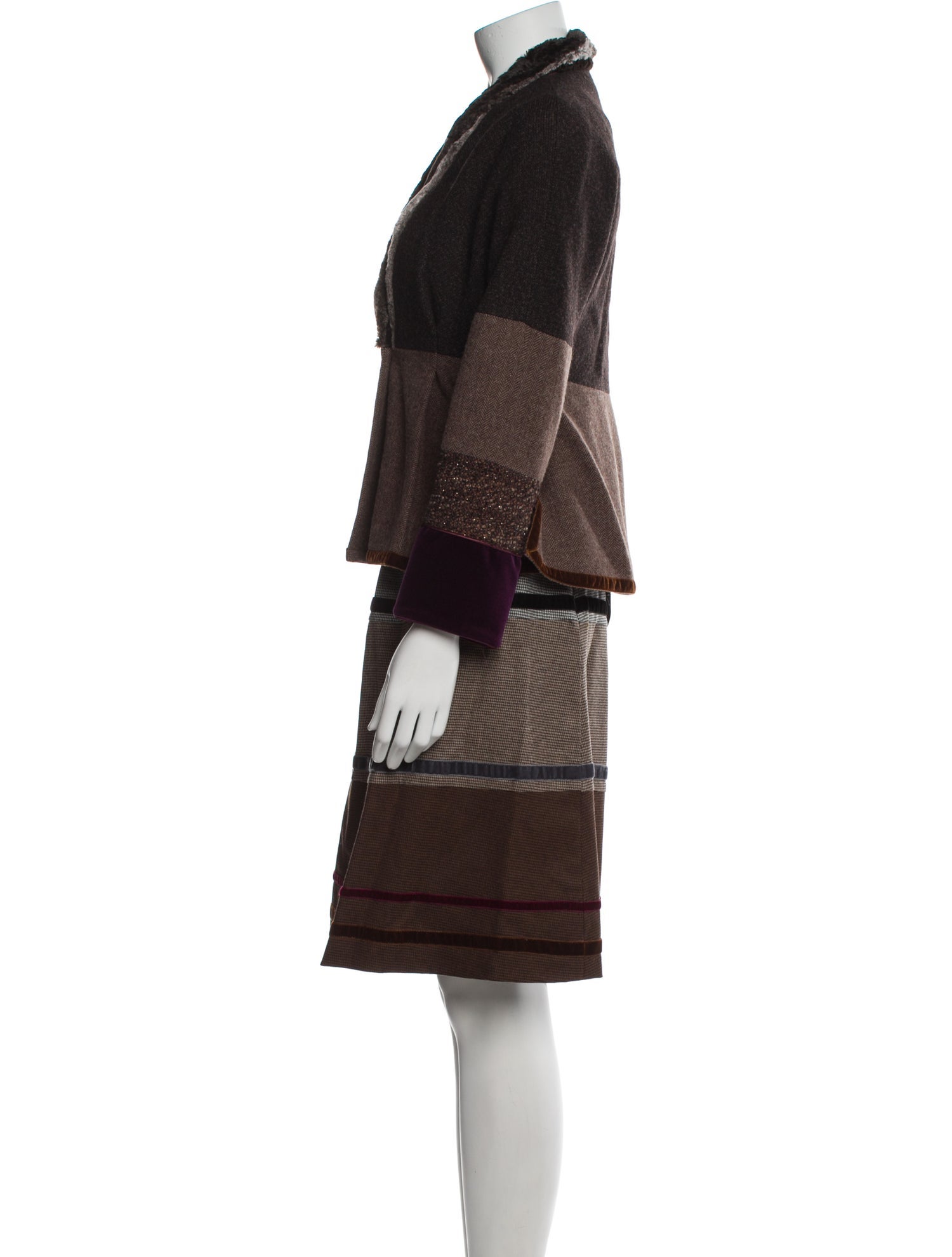 Etro Wool Colorblock Pattern Skirt Set